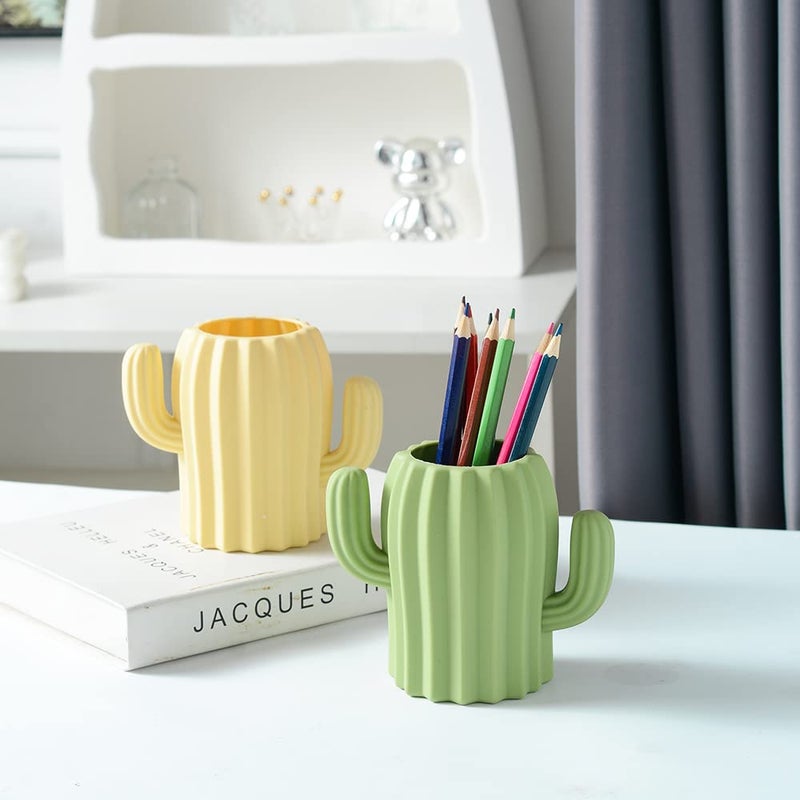 YOSCO Silicone Pen Holder Cactus Cute Pencil Holder Cup Pot for Desk for Kids Office Decor Desk Organizer Makeup brush Holder Toothbrush Holder (Green) - Image 5